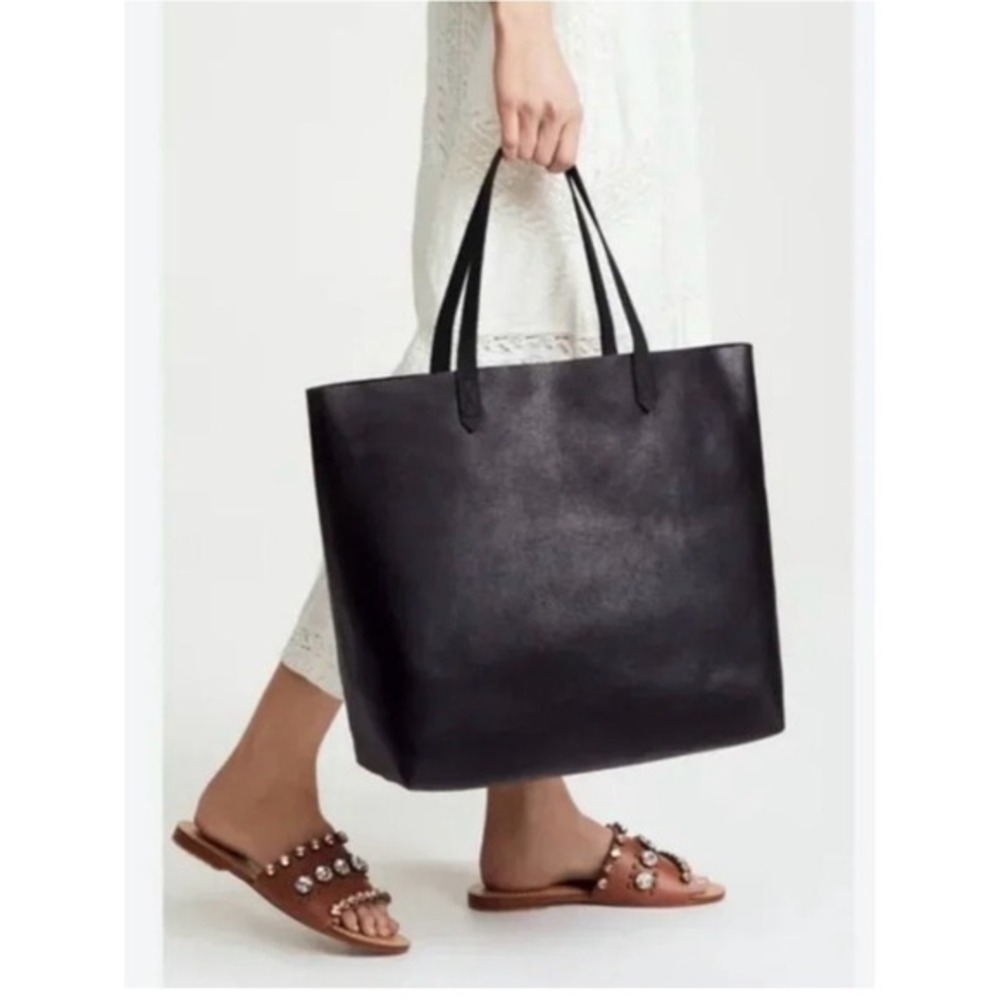 Madewell The Transport Tote Large Black Leather Open‎ Top Shopper Tote B2427